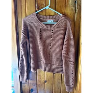 Aeropostale Brown with Gold sparkle  Knit Sweater Cropped Long Sleeve Casual Top